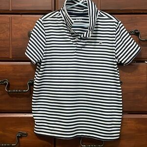 Blue and white strip kids small performance polo